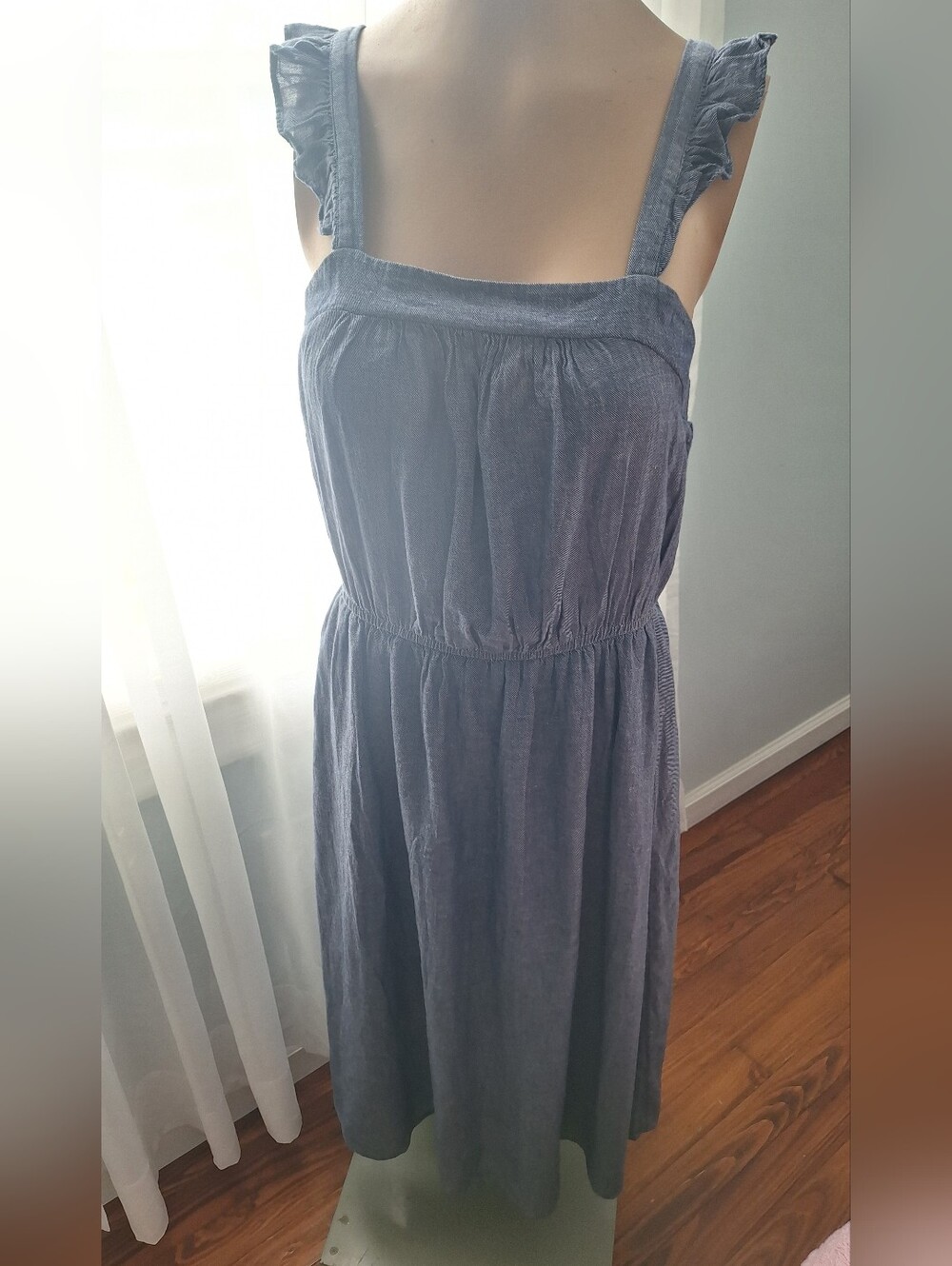 Old Navy Blue Denim Cotton Linen Midi Dress Small